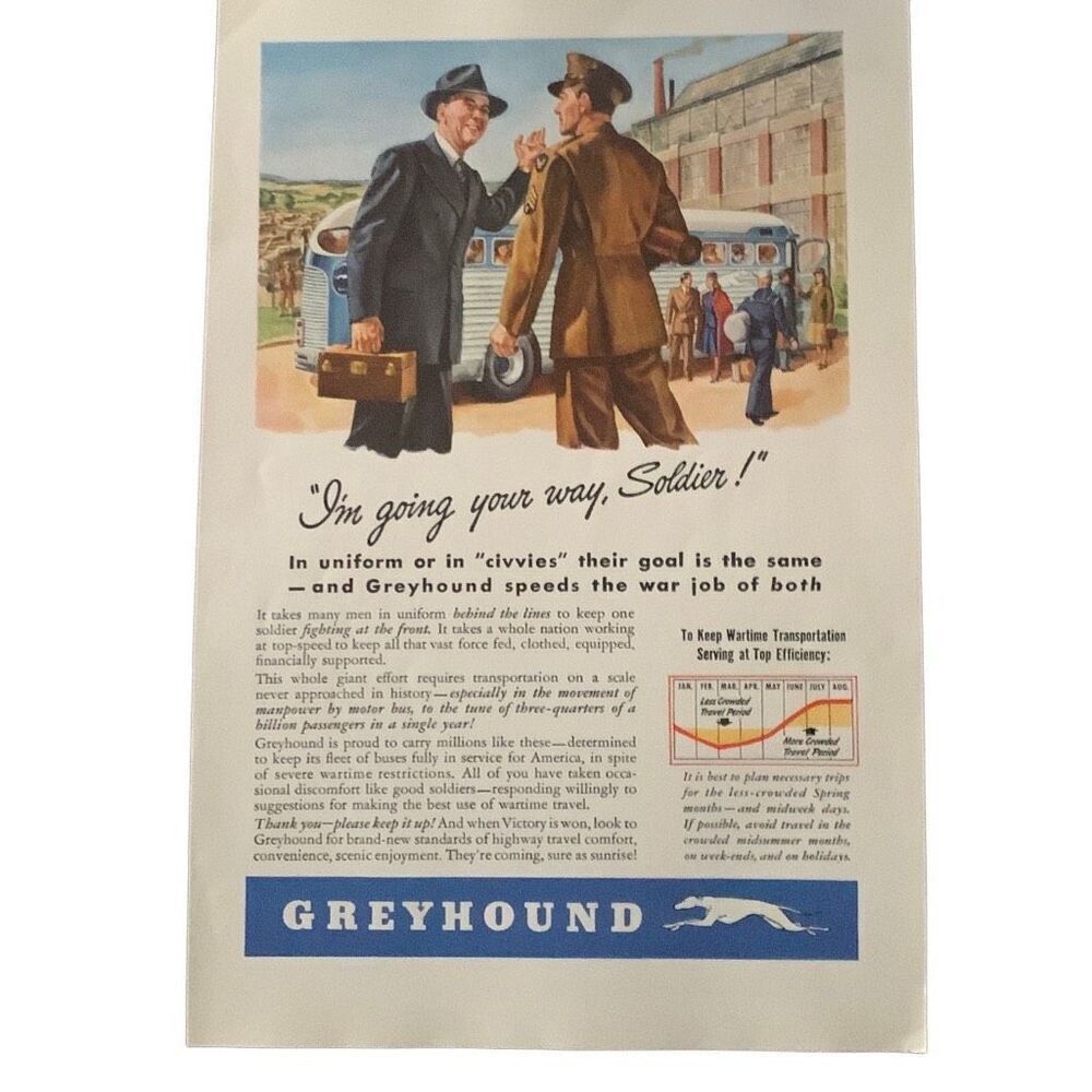 Vintage 1943 Greyhound Going Your Way Soldier Ad Advertisement